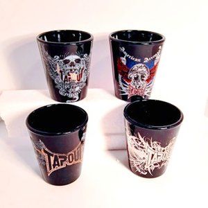 NWT*TAPOUT SHOT GLASSES*BLACK/SILVER /GOLD COLORS* SET OF FOUR